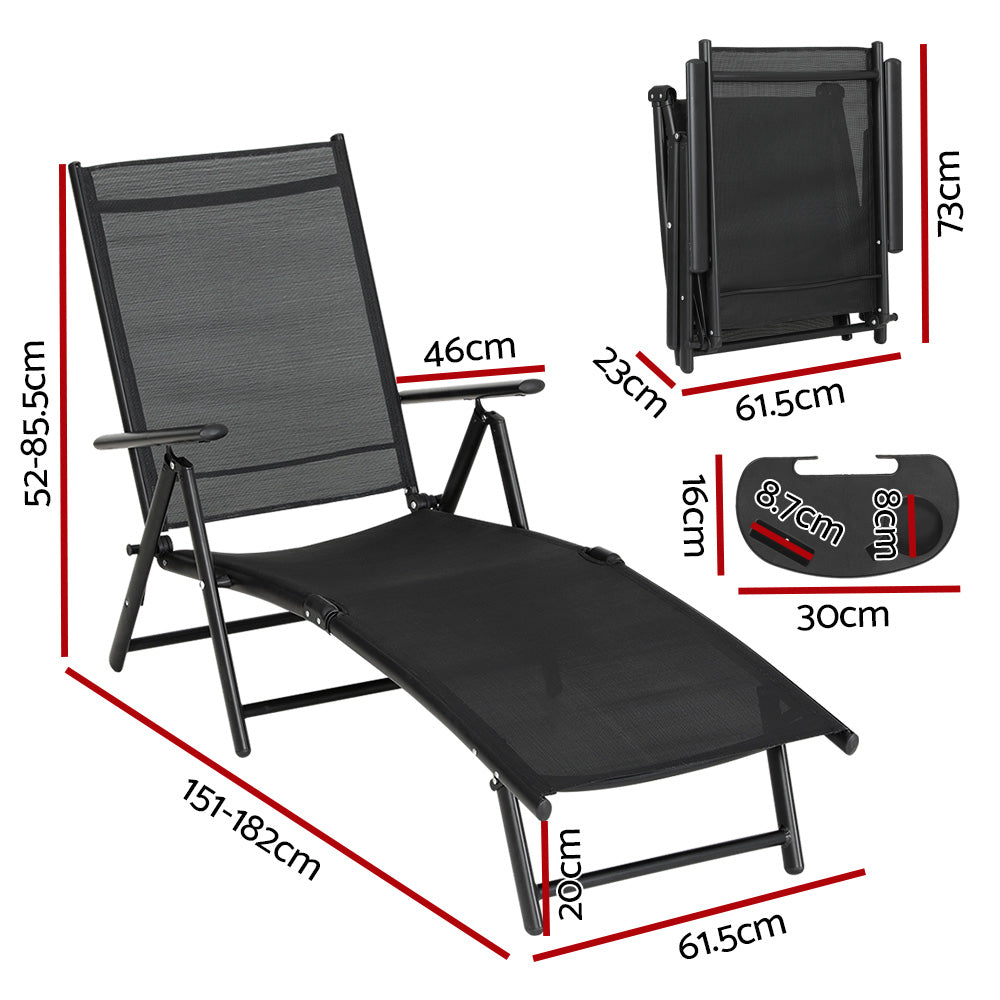 Armadale Foldable Sun Lounge Recliner Chair - Black